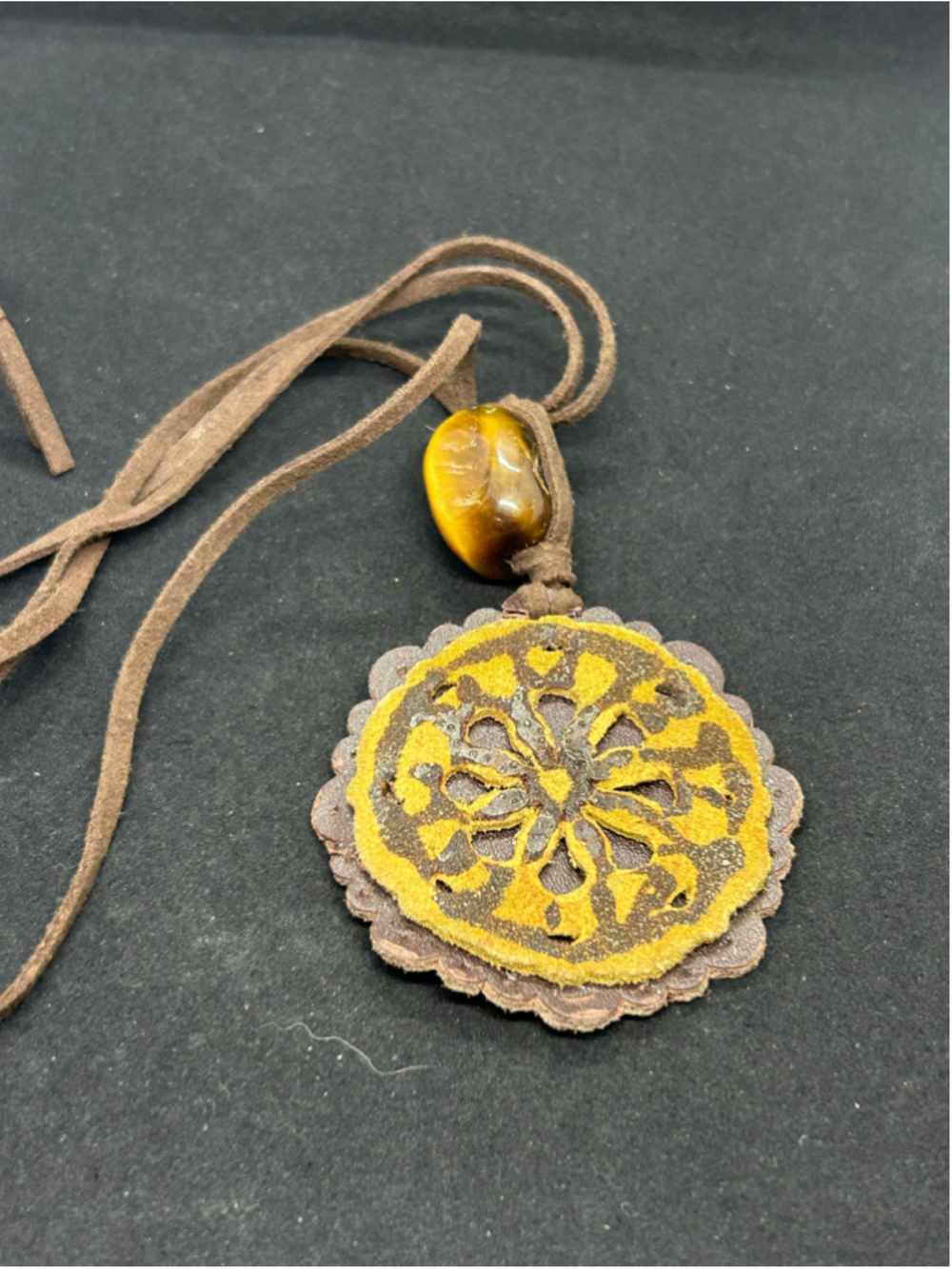 Women's Unbranded Leather & Tiger Eye Pendant Necklace